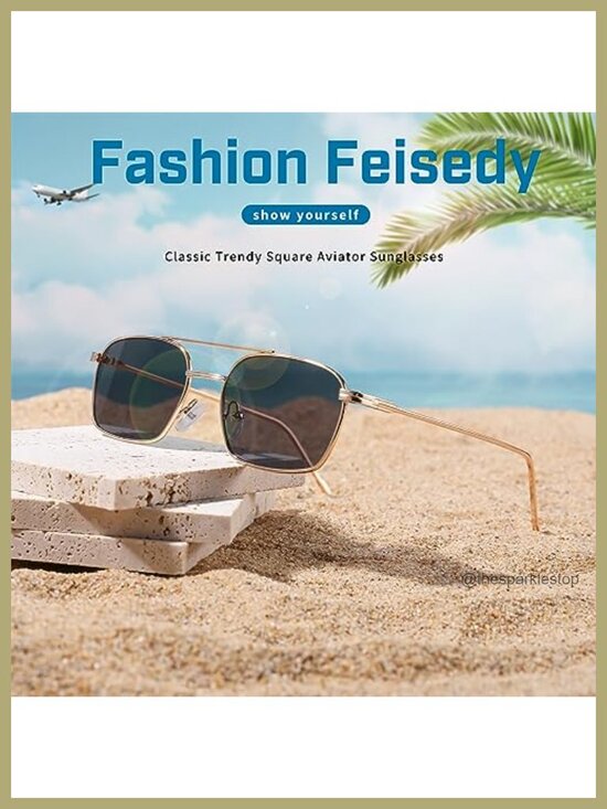 Retro Metal Frame Square Aviator Sunglasses with UV Protection main image 6